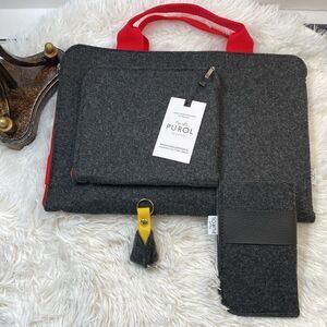 PUROL FELT LAPTOP SLEEVE Dark Gray With Red Handle Hand Made NWT